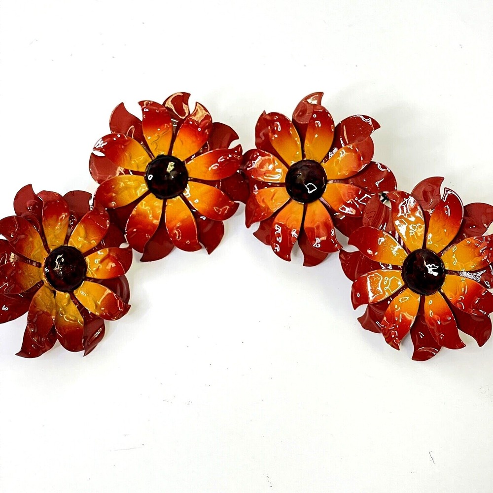 New Lot: 4 Pier One Metal Flower‎ Napkin Rings Fall Autumn Floral Enamelware Set